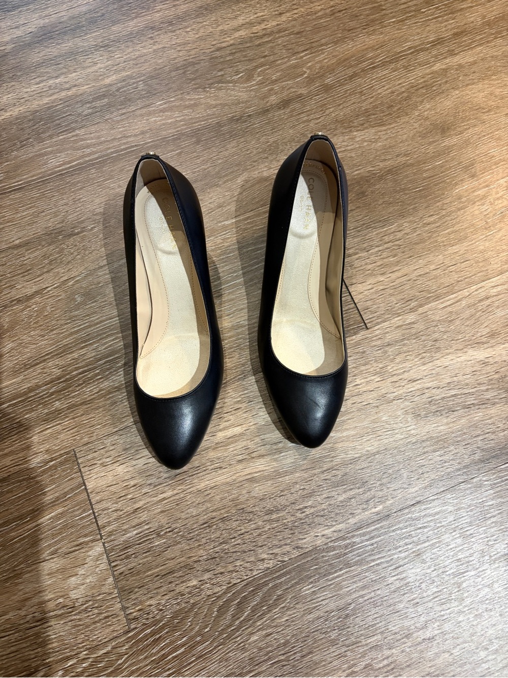 Cole Haan Black Leather Pointed-Toe Pumps